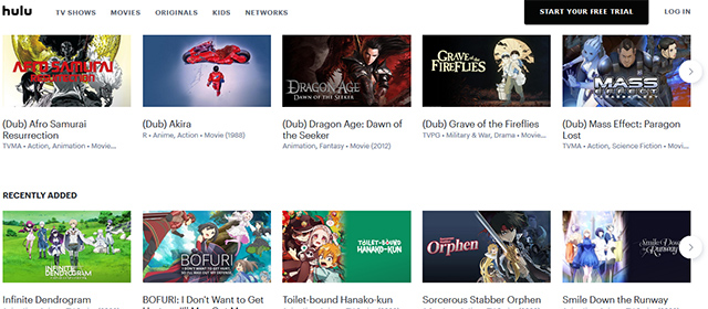 Hulu - Free and Paid Anime Streaming Site