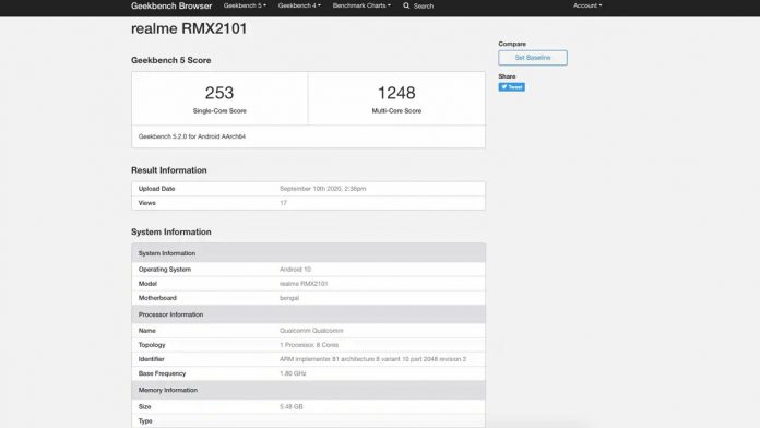 realme c17 found on geekbench