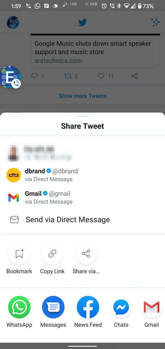 Twitter adds the custom share sheet feature to Android app