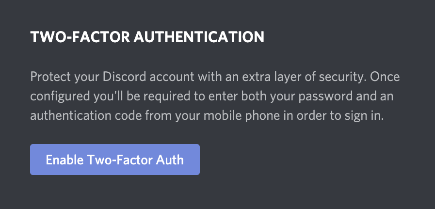 Enable Two Factor Authentication