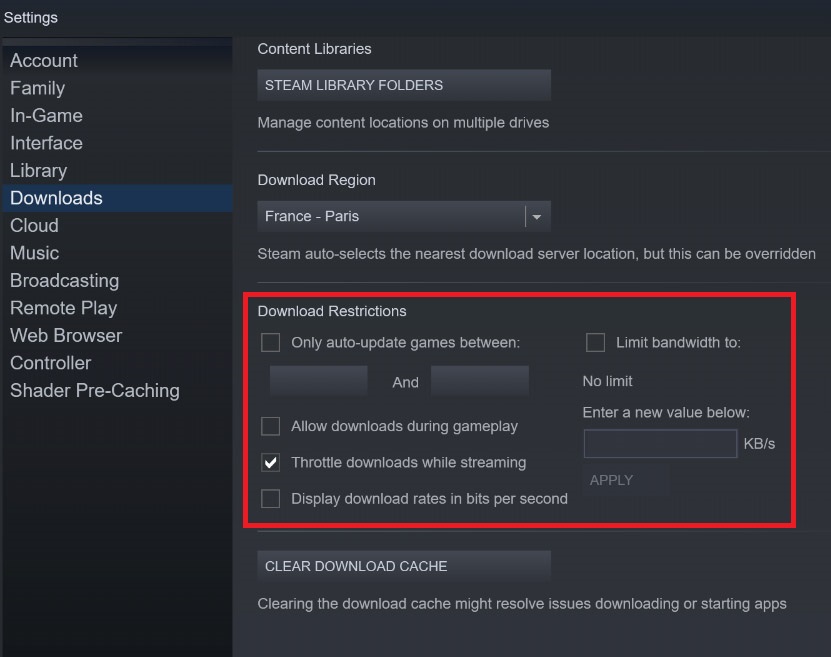 Steam Bandwidth Management